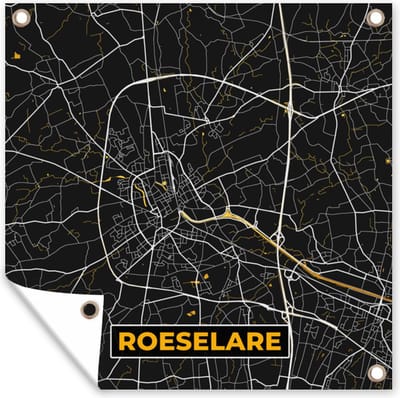 Tuin poster Roeselare - Stadskaart - Plattegrond - Goud - Kaart - 200x200 cm - Tuindoek