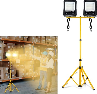LED-bouwspot werklamp 2 * 200W warm witte LED-schijnwerper met statief buitenspot werklamp waterdichte IP66 aluminium spot voor werkplaats, bouwplaats, garage