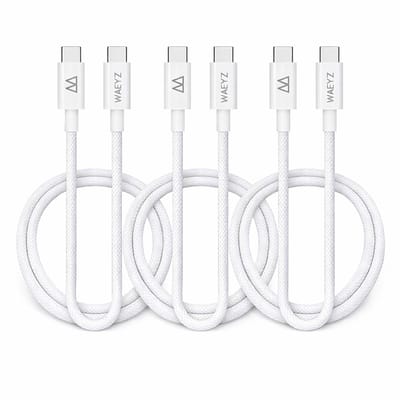 WAEYZ 3 Stuks USB-C naar USB-C Kabel 1m – 60W Snelladen – Gevlochten Nylon – Wit