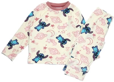 Lilo en Stitch Pyjama - Zachte Fleece - Maat 98 - Crème met Roze