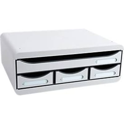 Exacompta TOOLBOX lichtgrijs, A4+ archiefmodule met 4 laden, 27 cm diep, 13,5 cm hoog, stapelbaar, 25 jaar
