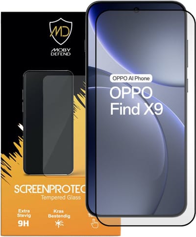 MobyDefend Screenprotector - Geschikt voor Oppo Find X9 - Screensaver Met Zwarte Randen - Gehard Glas
