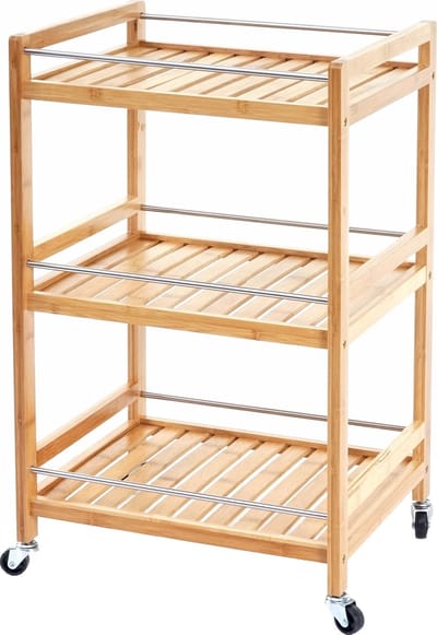 Serveerwagen MCW-D91, zij trolley keuken trolley bar trolley keukengerei, bamboe 76x46x38cm