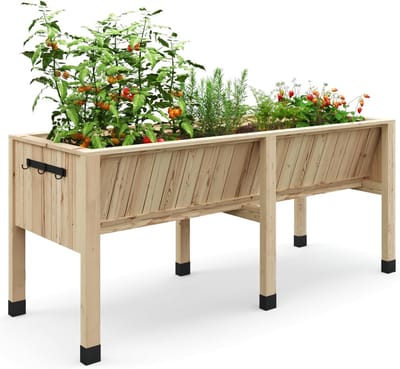 Triumpunpre Verhoogde Moestuinbak op Poten - Extra Groot 183x66x79 cm - Houten Plantenbak met Binnenhoes & Gereedschapshaken - 35 cm Plantdiepte - Duurzaam Cederhout - Inclusief Worteldoek
