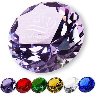 Glazen Diamant - Presse-papier Kristal - Bureau Decoratie - Gepersonaliseerde Gravure - 8 x 8 x 5 cm - Roze
