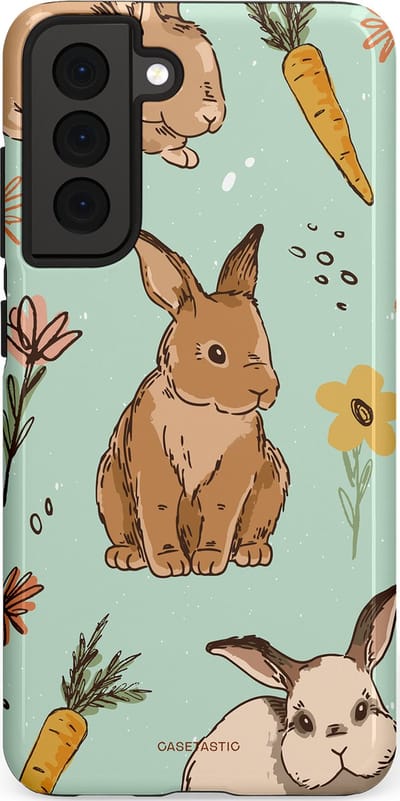 Casetastic Hoesje Geschikt voor Samsung S21 FE - Stijlvolle Beschermende Duo-layer Case - Hop hop flapoortje