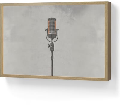 Wandlamp 60x40 cm - Oplaadbaar - Microfoon - Vintage - Illustratie - Grijs - Wandlampen binnen woonkamer - Slaapkamer lamp - Decoratieve nachtlamp - Vloerlamp draadloos