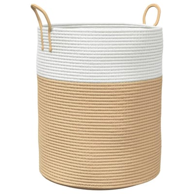 vidaXL - Opbergmand - Ø - 38x46 - cm - katoen - beige - en - wit