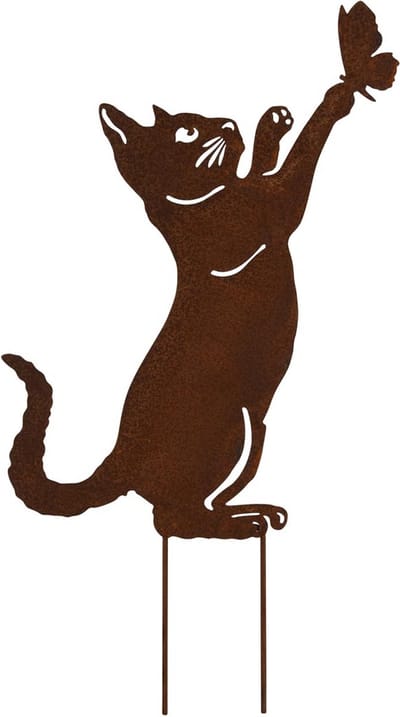 Dekoratief | Tuinprikker poes m/vlinder, roest, metaal, 17x49cm | A250100