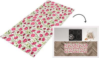 Keukenloper - Loper keuken - Bloemen - Patronen - Gras - Klaproos - 120x50 cm - Keukenloper vinyl