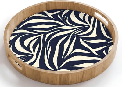 Dienblad rond 40x40 cm - Schootdienblad hout - Bladvormen - Blauw - Patroon - Wit - Borrelplank rechthoek - Plateau houten dienbladen
