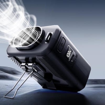 Draagbare heupventilator met clip voor op het shirt, blaast koude lucht, oplaadbaar, 6000 mAh, maximale gebruiksduur van 40 uur, 100 snelheden, 13500 RPM, ideaal voor buitenactiviteiten zoals kamperen, reizen en bouwvakkers (zwart).