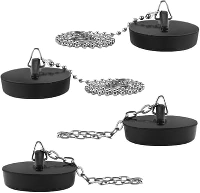 Afvoerstop met ketting 40/10 cm - 4 stuks rubberen stoppers voor wastafel en gootsteen, waterdicht en duurzaam