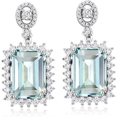 Huitan Esthetische Lichtblauwe Zirkonia Hangende Oorbellen Dames Verloving Bruiloft Luxe Accessoires Mode Ontwerp Oor Sieraden white