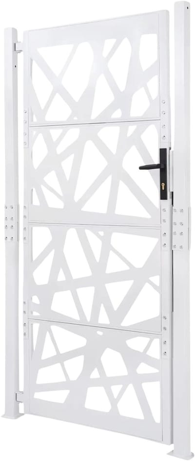 Tuinpoort – Voor huis, tuin & patio – Staal met geometrisch patroon, hoogtemperatuur gebakken verf, veiligheidshek – Wit (105×200 cm)