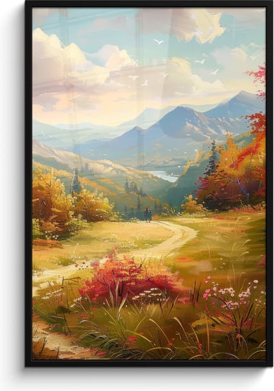 Poster in lijst - Fotolijst 80x120 cm - Posters - Landschap - Illustratie - Natuur - Posterlijst zwart - Decoratie - Wanddecoratie woonkamer - Muurdecoratie slaapkamer
