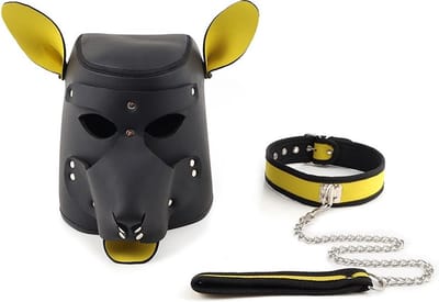 Nooitmeersaai - PU leren muizenmasker met halsband - geel