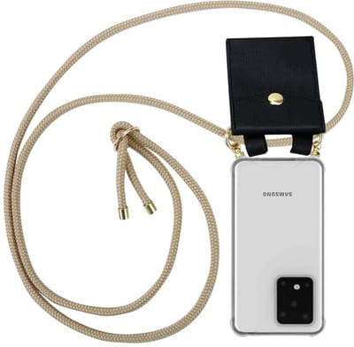 Cadorabo Hoesje geschikt voor Samsung Galaxy S20 ULTRA in GLANZEND BRUIN - Silicone Mobiele telefoon ketting beschermhoes met gouden ringen, koordriem en afneembare etui