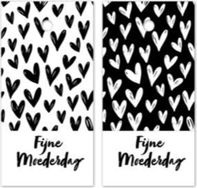 Label Kaartje - Kadolabel Fijne Moederdag | Zwart - Wit | Karton incl. boorgaatje | Cadeau - Gift - Leuk inpakken | Mama - Moeder | Hartje - Hartjes - Harten | Verpakking - Geschenk - Tag -  | DH collection