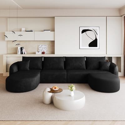 MIVRAY U-Bank 336 cm - Modulair Zonder Montage - Voor Woonkamer En Slaapkamer - Zachte Stoffen Bekleding - Zwart