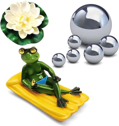 Mini Vijverdecoratieset met Kikker, Drijvende Ballen en Lotusbladeren voor Tuinvijver en Fontein