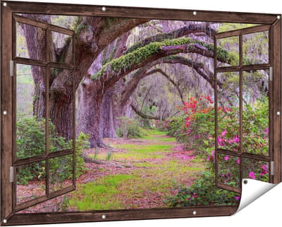 Gards Tuinposter Doorkijk Sprookjesbos - 150x100 cm - Tuindoek - Tuindecoratie - Wanddecoratie buiten - Tuinschilderij