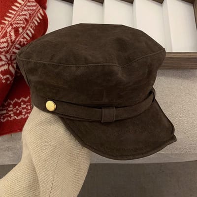 Béret Rétro en Daim pour Femmes Casquette Plate Gavroche Automne Hiver Britannique Décontracté Pliable Chapeau Chaud [G32] black
