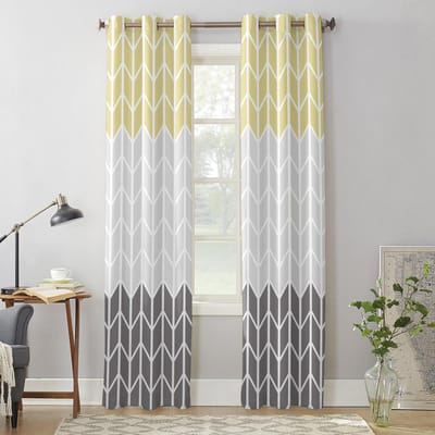 Geometrische Geel Grijs Raamgordijnen voor Woonkamer Keukengordijn met Valletje Kinderkamer Woondecoratie 135W x 135H(cm)