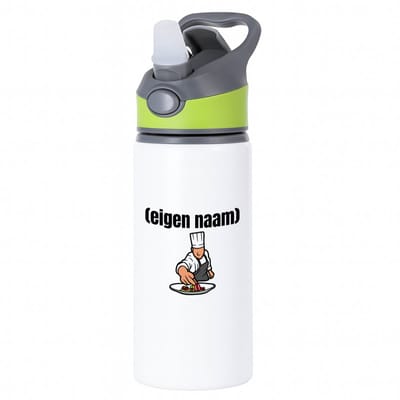 Hacebo® - chefkok waterfles met rietje groen - Kok - iemand die goed kan koken - met eigen naam - leuk cadeau voor iemand die chefkok is - cadeau - kado - water fles - 650ML