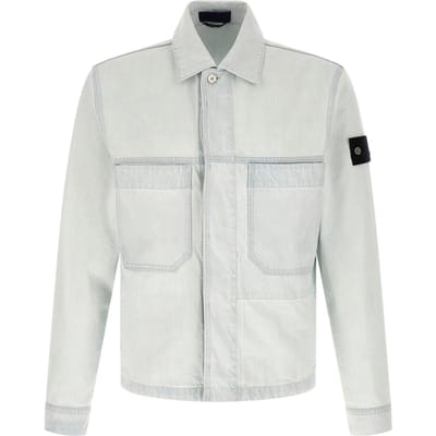 Stone Island Logo Onzichtbare Knop Lange Mouwen Denim Jas Heren jassen L1S144100006S00J9-VJ203 L gray