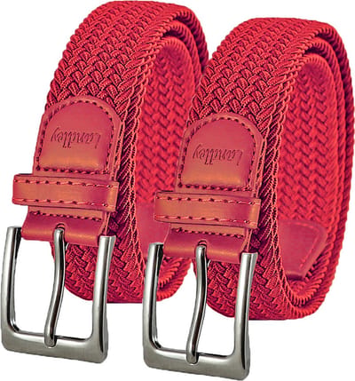 Landley Elastische Gevlochten Stretch Riemen Duopack - Voordeelset met 2 riemen - Dames en Heren - Rood - Lengte totaal 100 cm / Riemmaat 85