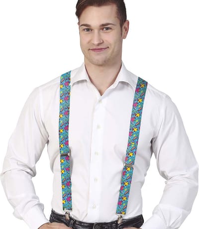 Fiestas Guirca Carnaval verkleed bretels - blauw - 80s/90s print - volwassenen - accessoires