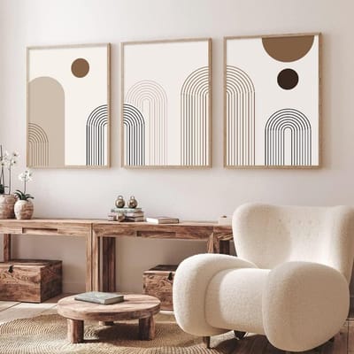 Abstracte Posters Set - Geometrische Muurkunst - Interieur Decoratie - 30x40cm Canvas Prints - Set van 3 - Boho Stijl