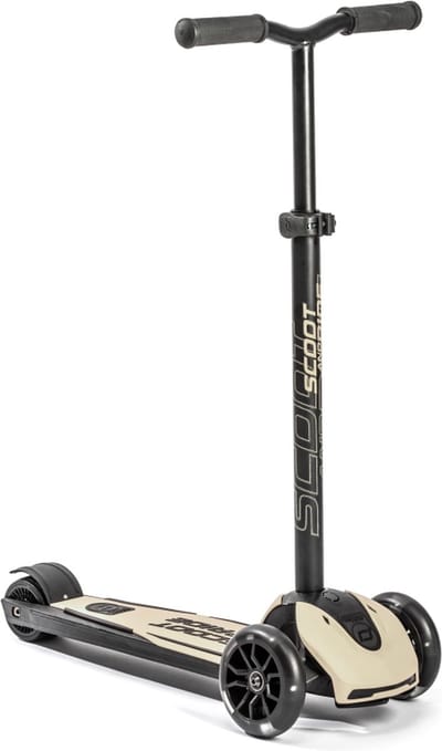 Scoot & Ride Highwaykick 5 LED - Kinderstep - LED voorwielen, 3 wielen, antislip deck & voetrem - verstelbaar stuur 60-90 cm, afneembare stuurstang - 5+ jaar (118-180 cm), max 80 kg, PU wielen 120/80 mm, Ash