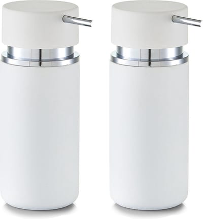 Zeller Zeeppompje/dispenser - set van 2x - keramiek/rubber coating - wit - 16 cm