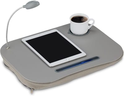Famanu - Laptopkussen met LED-licht en bekerhouder – compact en draagbaar – grijs