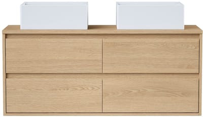 Vente-unique Hangmeubel voor badkamer met dubbele wastafel om erop te plaatsen - Eikenfineer - 120 cm - MILIPAM