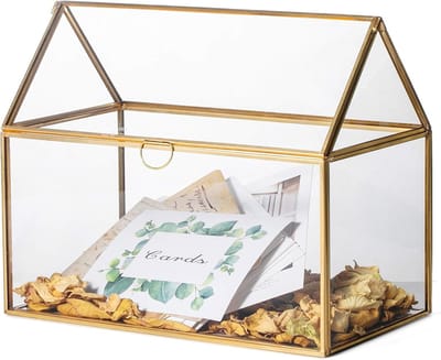 Gouden Glazen Kaartenbox Huisvorm voor Cadeaus en Wenskaarten