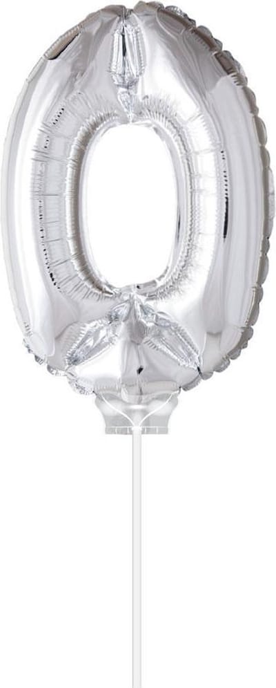Cijfer ballon 0 Zilver met stokje | 40cm