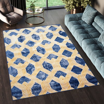 Tapiso Shine Vloerkleed Blauw Modern Abstract Woonkamer Tapijt Maat- 140x200