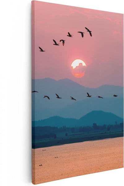 Artaza Canvas Schilderij Zonsondergang - 20x30 cm - Klein - Wanddecoratie Vogels - Muurdecoratie Woonkamer - Kamer Accessoires Natuur