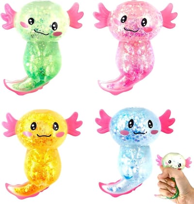 Axolotl Speelgoed - Kneedbeestjes Set - Stress Vermindering - 4 Stuks Verpakking - 10 x 9 x 9 cm