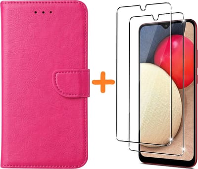Hoesje Geschikt Voor Samsung Galaxy A03S hoesje - bookcase Pink - Galaxy A03S wallet case portemonnee hoesje - A03S Hoesje book cover hoesjes Hoesje Geschikt Voor Samsung Galaxy A03s screenprotector / 2X Beschermglas