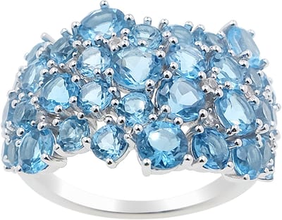 Cavill - Luxe Zilveren Ring - 925 Sterling Zilver Gerhodineerd - 6.336 Ct Blauwe Topaas Rondgeslepen - Elegante Prong Gezet Edelsteen Sieraden