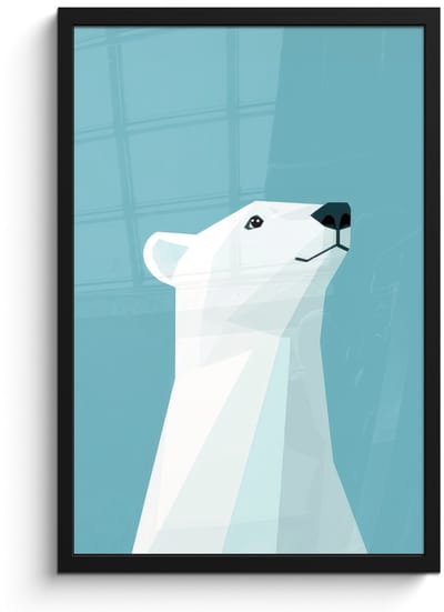 Poster in lijst - Fotolijst 40x60 cm - Posters - Ijsbeer - Lichtblauw - Minimalistisch - Posterlijst zwart - Decoratie - Wanddecoratie woonkamer - Muurdecoratie slaapkamer