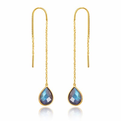 Natuursieraad -  925 sterling zilver goud verguld labradoriet oorhangers - luxe edelsteen sieraad - handgemaakt