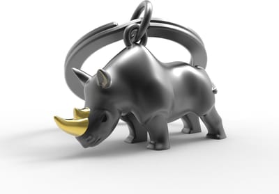 Metalmorphose Neushoorn Sleutelhanger 3D Metaal Zwart