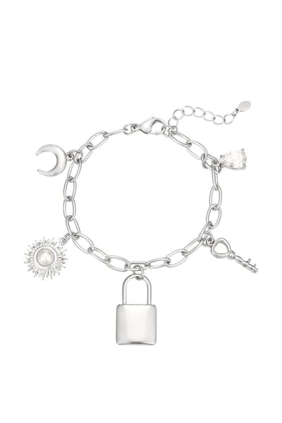 Statement Schakelarmband met Slot en Sleutel - Zilverkleurig Kleurvast Stainless steel - Cadeau voor haar