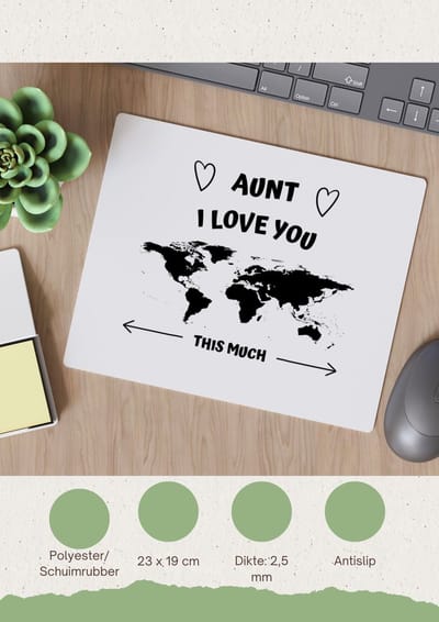 Akyol - aunt i love you this much Muismat - Tante - geweldige tante - liefste tante - verjaardag - cadeau - kado - bedankje - geschenk - 23 bij 19 cm