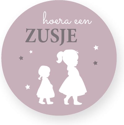 25x Sluitsticker -Sluitzegel - Hoera een zusje silhouette - Sluistickers Pimp Studio